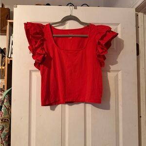a new day Red Ruffle Sleeve Crop Top